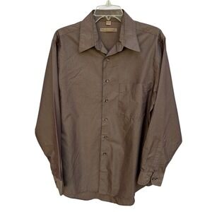 Milano Uomo Mens Brown Cotton Blend Dress Shirt 16 34/35 Button Front